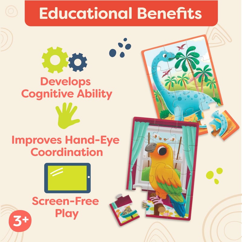 B. toys- Pack o' Puzzles 2-Pack - Pets & Dinos- Wooden Puzzle Box Set - 2 Puzzle Boxes  8 Puzzles- 12-Piece Jigsaw Puzzles for Kids - 3 Years + - Image 4