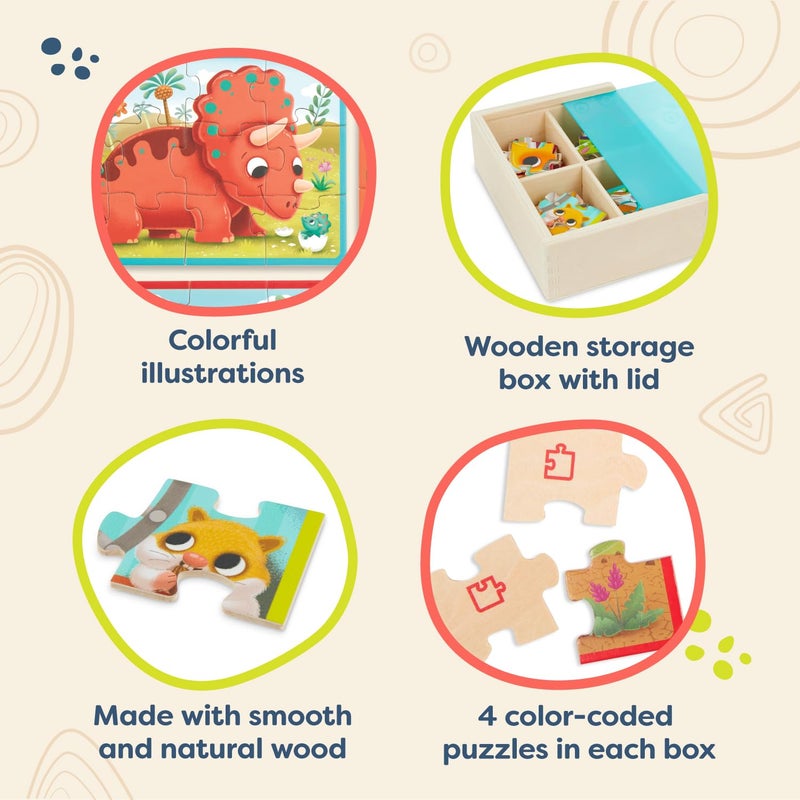B. toys- Pack o' Puzzles 2-Pack - Pets & Dinos- Wooden Puzzle Box Set - 2 Puzzle Boxes  8 Puzzles- 12-Piece Jigsaw Puzzles for Kids - 3 Years + - Image 5