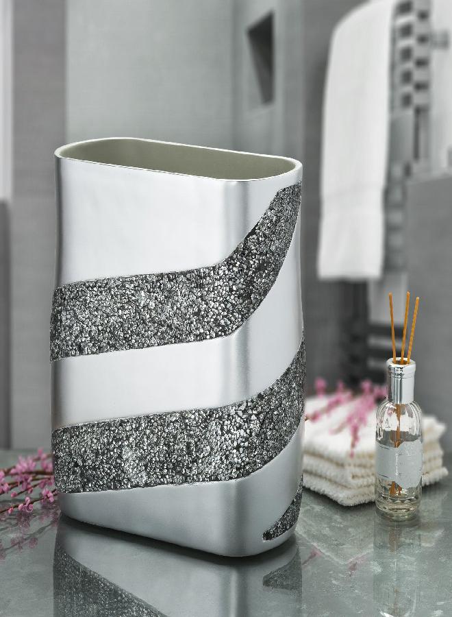 Creative Scents Silver Mosaic Bathroom Trash Can 2.11 Gal / 8L - Decorative Waste Basket for Bathroom - Durable Slim Small Garbage Can for Bathroom, Powder Room, Bedroom or Living Room Decor - Image 1