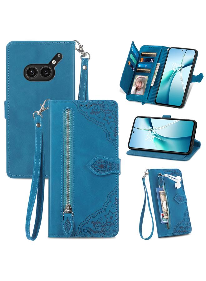 Case For Nothing Phone 2a Plus Embossed Flower Zipper Leather Phone Case