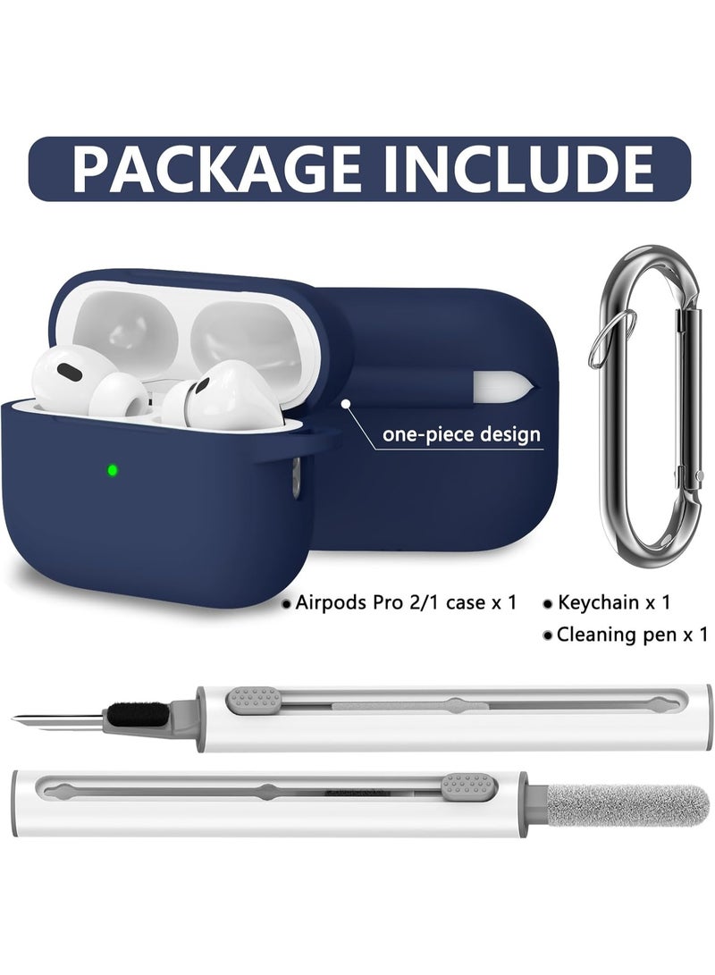 Soft Silicone Protective Case Cover for AirPods 4 with Cleaner Kit and Keychain(Blue) - Image 2