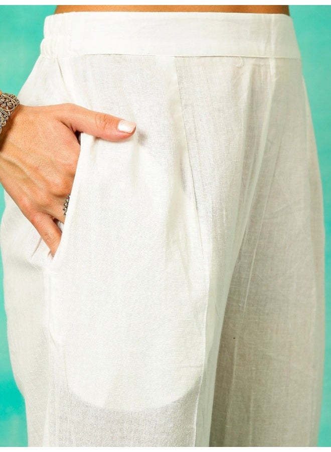 AKS Peach & White Printed Kurta & Pant With Dupatta Set  - Image 3