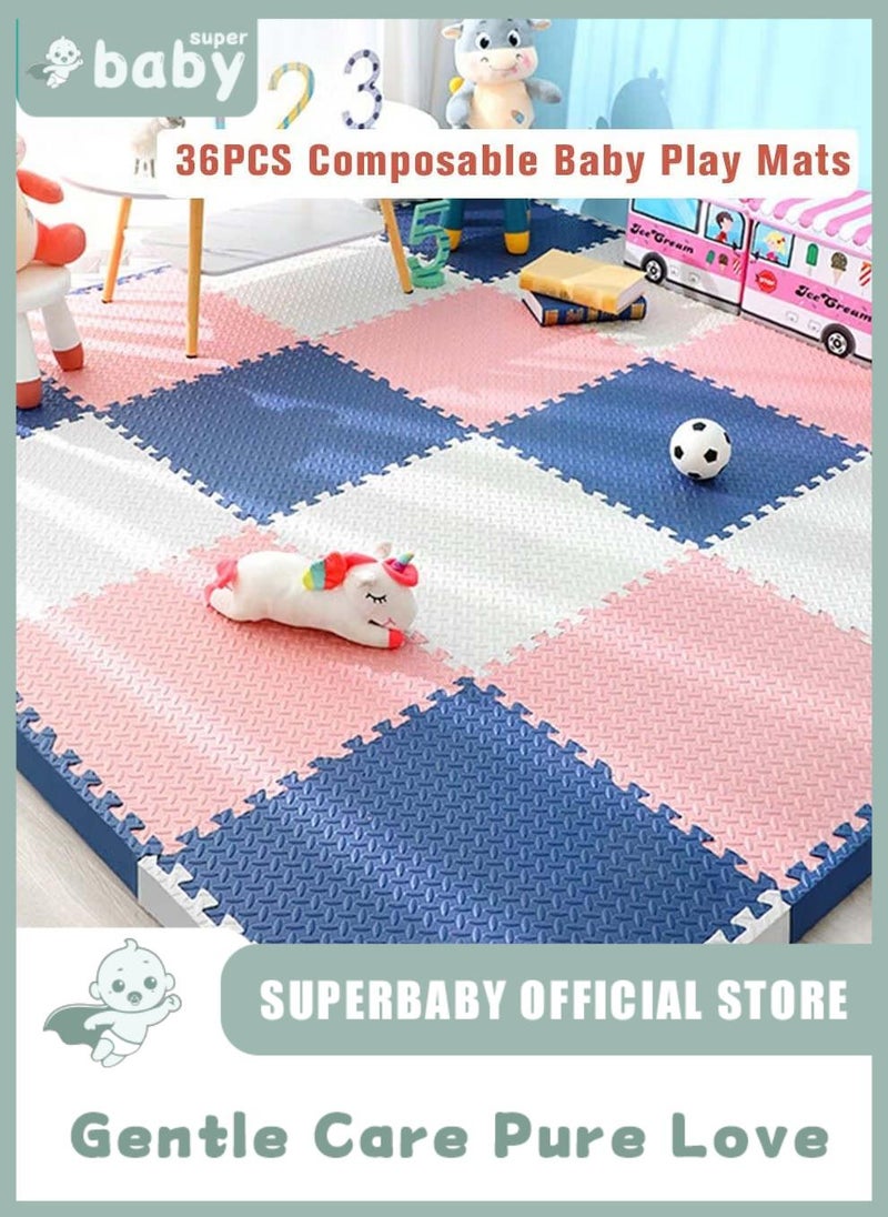 SuperBaby 36PCS Soft EVA Baby Play Mat, Composable Babies Play Pen Tummy Time Playmat & Crawling Mats for Infants, Babies,Toddlers, Indoor Outdoor Use, BPA Free, 30*30cm, 12mm - Image 1