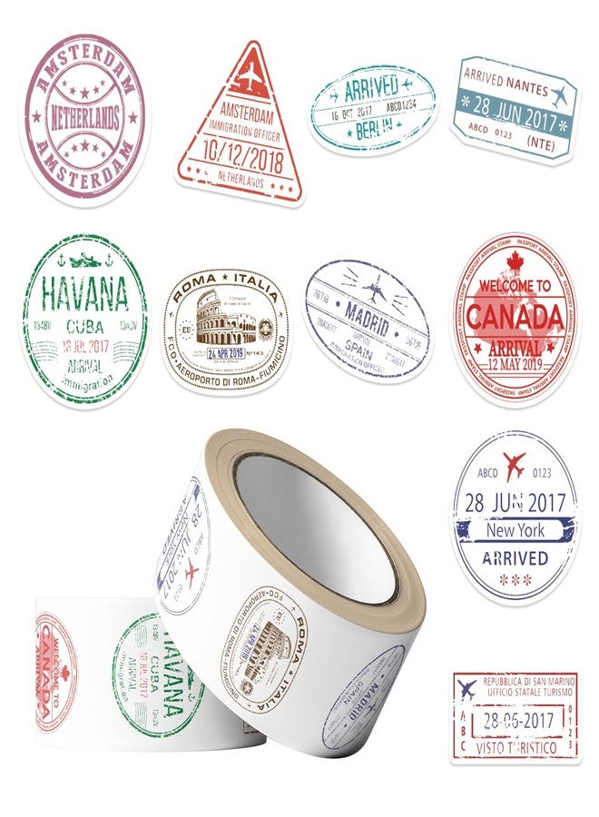 MKZ 1000PCS Retro Passport Stamp Stickers Roll 10 Styles Envelope Seals Stickers Travel Sticker for Kids Vintage Passport Postage Stamps Sticker (Two Rolls of Stickers 500 PCS Each) - Image 1