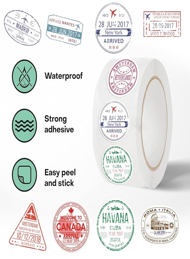 MKZ 1000PCS Retro Passport Stamp Stickers Roll 10 Styles Envelope Seals Stickers Travel Sticker for Kids Vintage Passport Postage Stamps Sticker (Two Rolls of Stickers 500 PCS Each) - Image 3