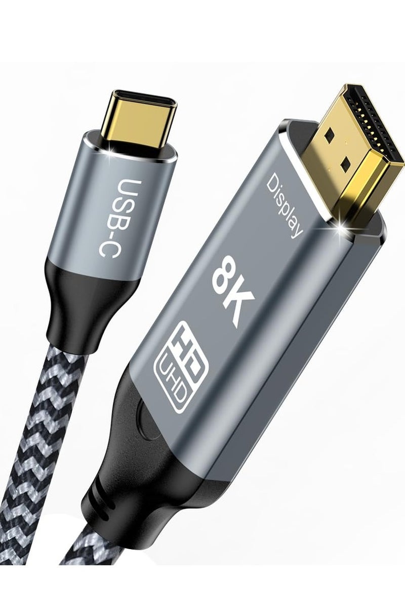 TIGER 8K USB C to HDMI Cable 48Gbps USB Type-C to HDMI Braided Cord 2M (8K@60Hz,4K@120Hz) Compatible with Thunderbolt 4/3,iPhone 16/15 Series,Macbook Pro/Air,iPad Pro/Air/11th/10th Gen,Dell XPS 17 Gaming PC-Monitors. - Image 1