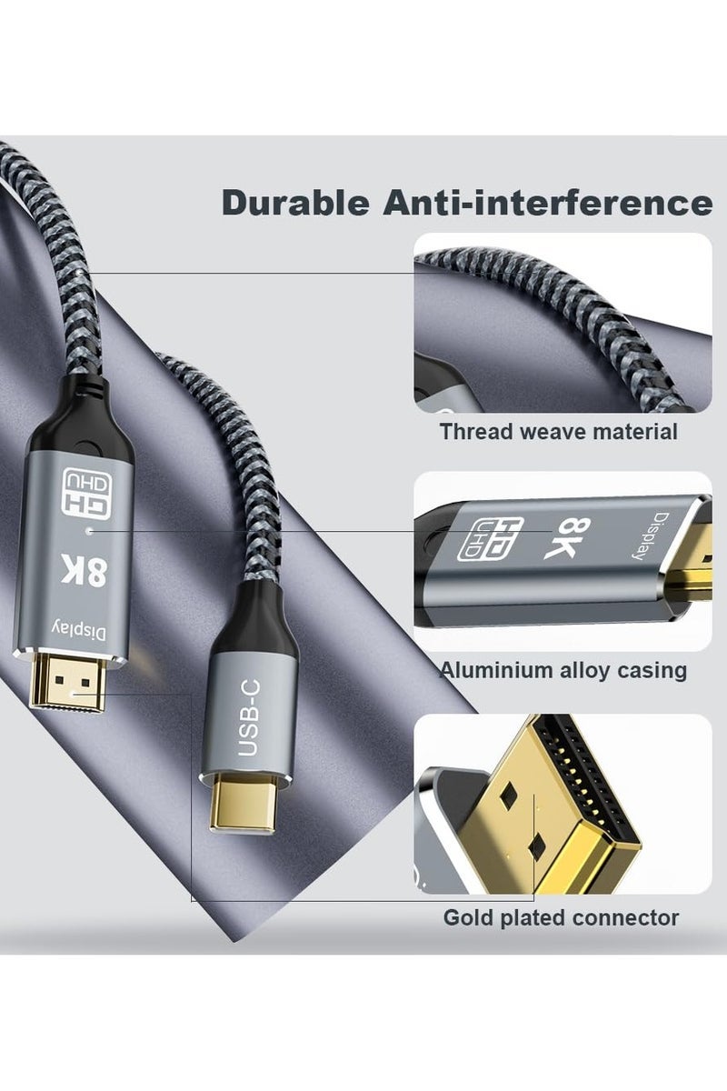 TIGER 8K USB C to HDMI Cable 48Gbps USB Type-C to HDMI Braided Cord 2M (8K@60Hz,4K@120Hz) Compatible with Thunderbolt 4/3,iPhone 16/15 Series,Macbook Pro/Air,iPad Pro/Air/11th/10th Gen,Dell XPS 17 Gaming PC-Monitors. - Image 5