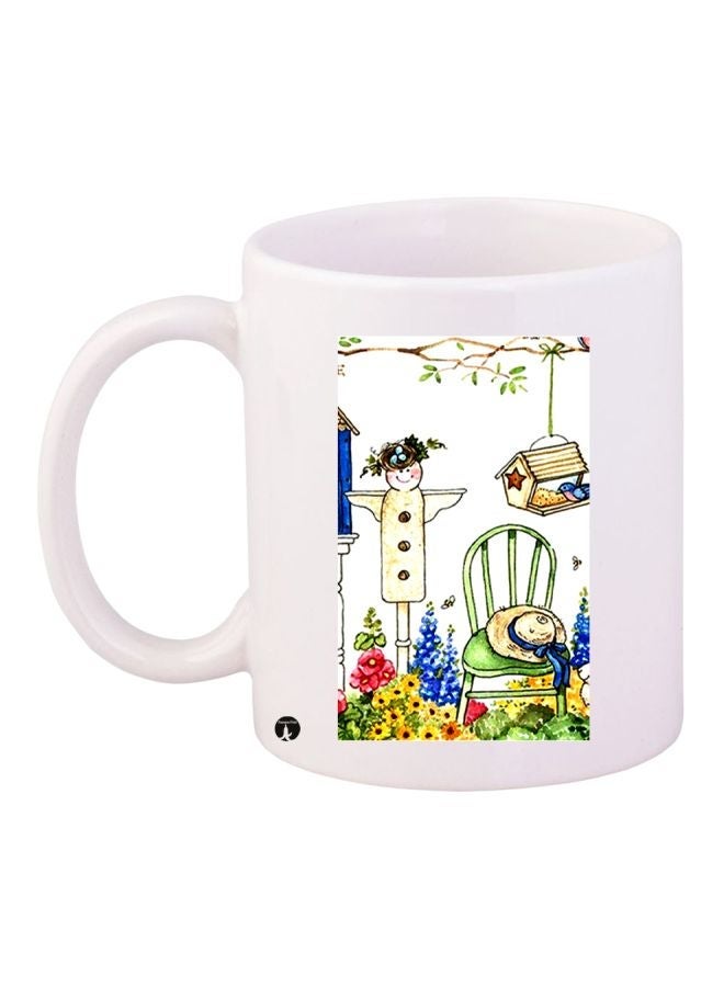 Scarecrow Printed Coffee Mug White/Yellow/Green 11ounce