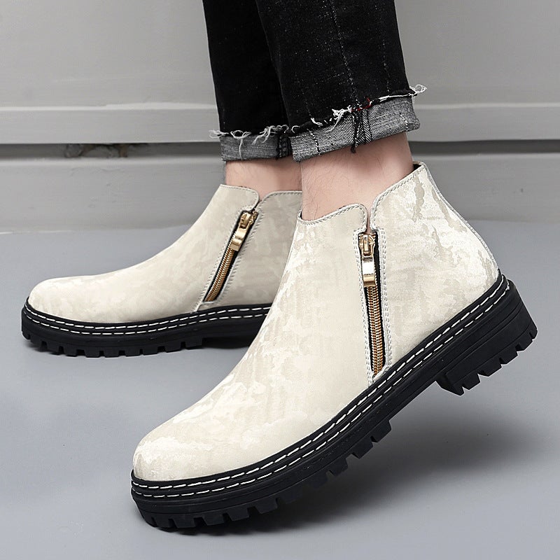 Thick-Soled Boots 37 Men'S Martin Military Boots Men'S Trendy All-Match Korean Fashion Leather Shoes Mid-Top Ankle Boots Leather Boots 46 - Image 3