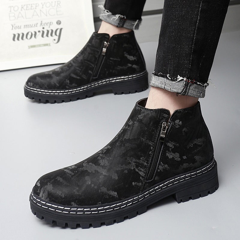 Thick-Soled Boots 37 Men'S Martin Military Boots Men'S Trendy All-Match Korean Fashion Leather Shoes Mid-Top Ankle Boots Leather Boots 46 - Image 1