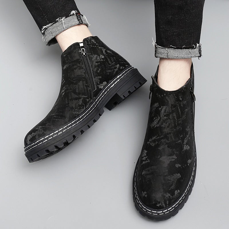 Thick-Soled Boots 37 Men'S Martin Military Boots Men'S Trendy All-Match Korean Fashion Leather Shoes Mid-Top Ankle Boots Leather Boots 46 - Image 2