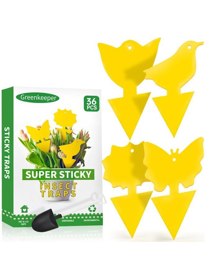Greenkeeper 36 Pcs Sticky Traps for Fruit Fly, Whitefly, Fungus Gnat, Mosquito and Bug, Yellow Sticky Insect Catcher Traps for Indoor/Outdoor/Kitchen, Extremely Sticky Fly Trap, Non-Toxic, 4 Shapes - Image 1