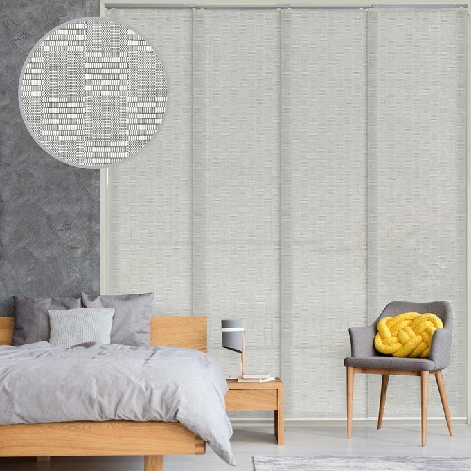 ADJUSTABLE SLIDING PANEL TRACK BLINDS FITS WINDOWS PATIO DOORS SLIDING GLASS DOORS ROOM DIVIDERS ADJUSTABLE TRACK WIDTH 458 86 TRIMMABLE PANEL HEIGHT UP TO 96 BISHOP