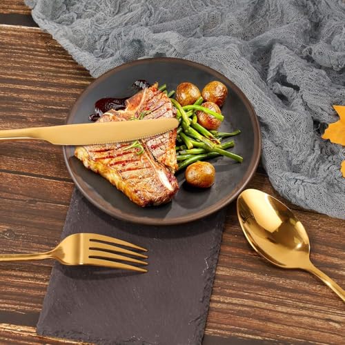 Iktu 24-Piece Stainless Steel Cutlery Set, Mirror Polished Tableware, Dishwasher Safe, Suitable for Housewarming Gift, Dining Table Decor (Golden) - Image 4