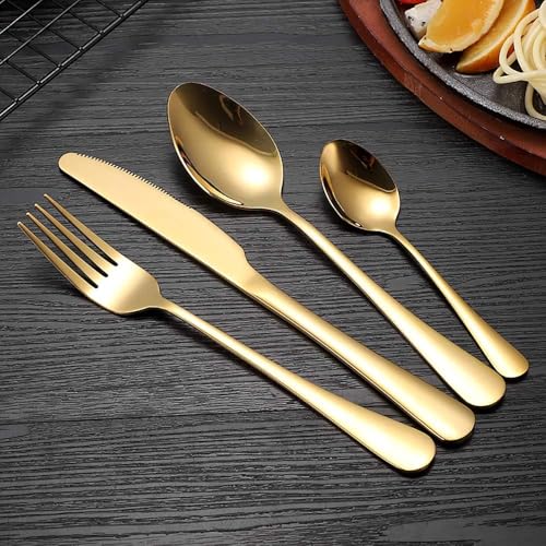 Iktu 24-Piece Stainless Steel Cutlery Set, Mirror Polished Tableware, Dishwasher Safe, Suitable for Housewarming Gift, Dining Table Decor (Golden) - Image 5