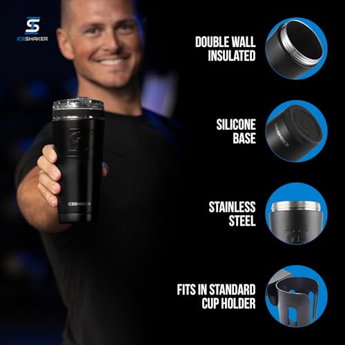 Ice Shaker 26 Oz Tumbler, Insulated Water Bottle with Straw, Stainless Steel Bottle, As Seen on Shark Tank, Water Bottle with Straw, Black - Image 2