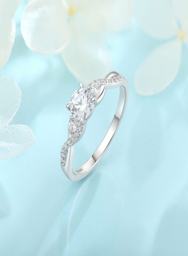 FJ Promise Rings for Her 18K White Gold Plated 925 Sterling Silver Engagement Anniversary Wedding Eternity Ring Cubic Zirconia April Birthstone Jewelry for Women Size 7 - Image 4