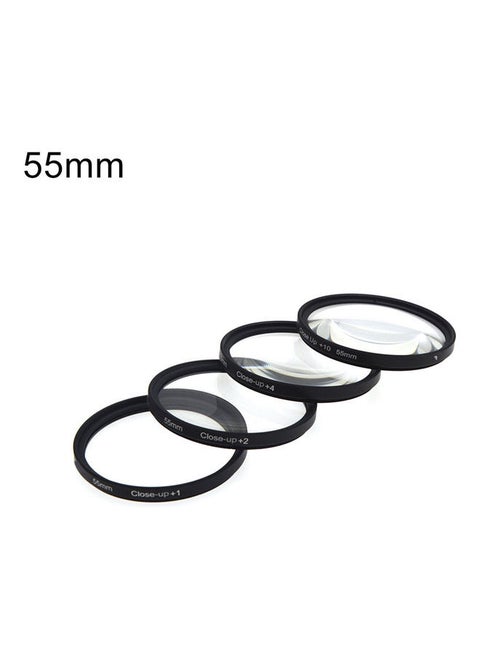 4-Piece Optical Glass Close-up Filters for SLR Camera Black/Clear