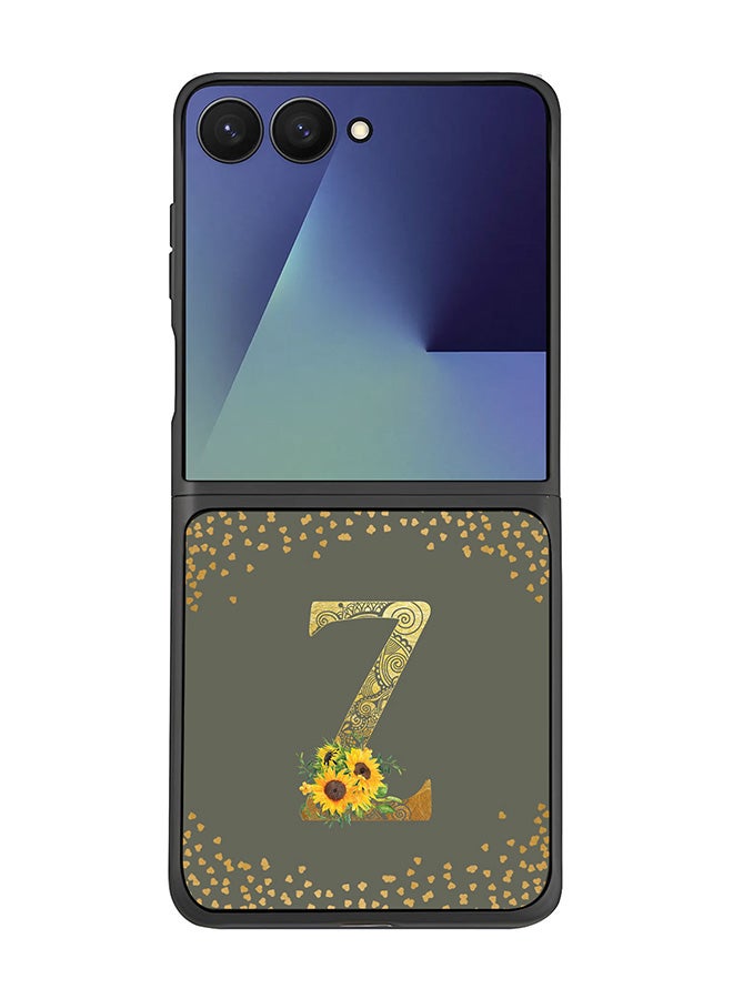 Stylizedd For Samsung Galaxy Z Flip7 Case,Slim fit Camera Protection, Shockproof Thin Phone cover  - Custom Floral Monogram - Z  (Olive Green )