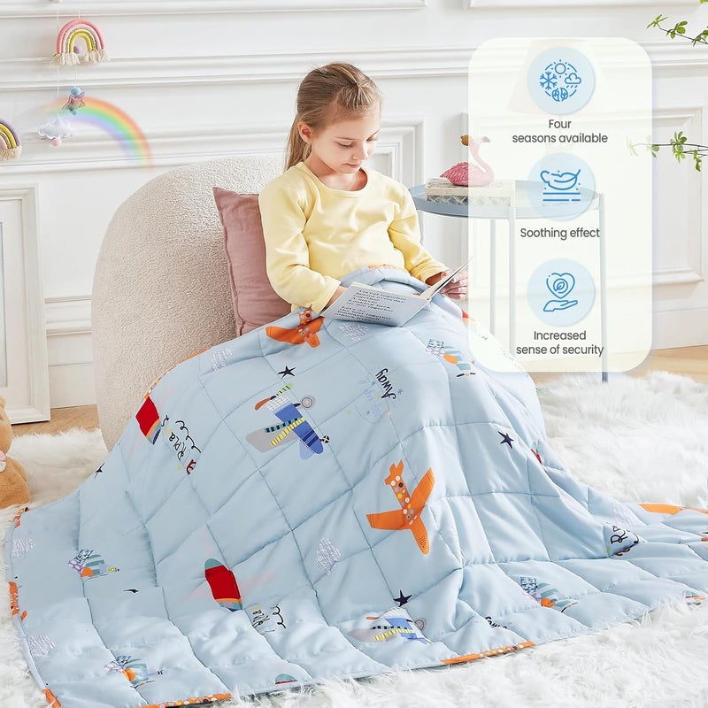 HOSUKKO Airplane Weighted Blanket - 7 lbs Blue Heavy Blanket - Small Size Breathable Lap Blanket(41"x60", 7 lbs) - Image 2