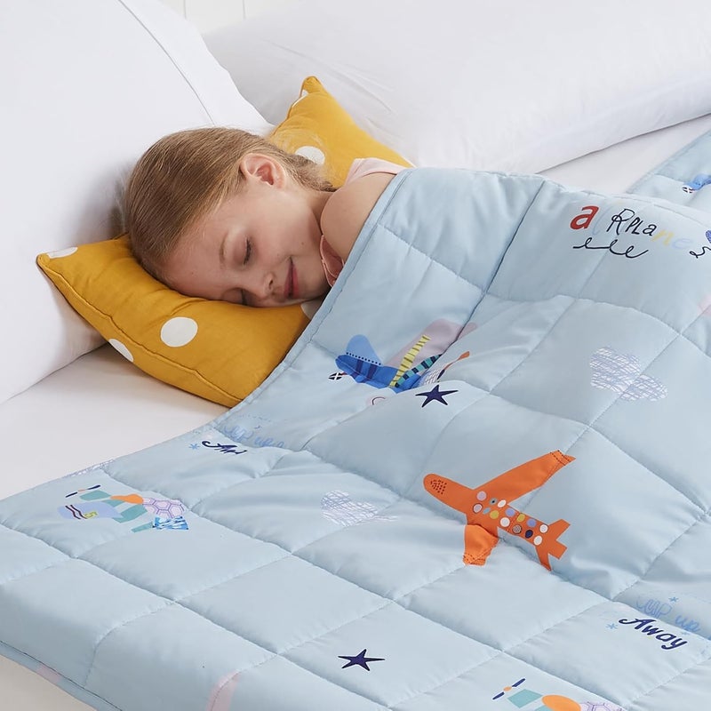 HOSUKKO Airplane Weighted Blanket - 7 lbs Blue Heavy Blanket - Small Size Breathable Lap Blanket(41"x60", 7 lbs) - Image 1