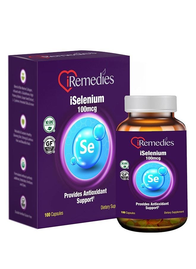 iRemedies iRemedies iSelenium 100mcg – Antioxidant Mineral Supplement for Thyroid, Immune, and Cellular Health – 100 Capules  - Image 1
