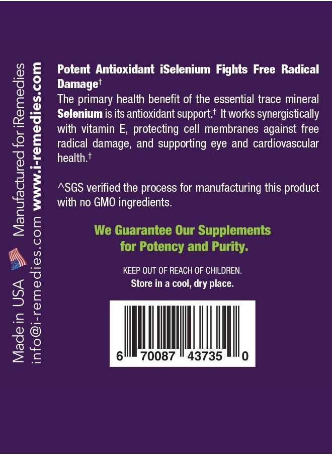 iRemedies iRemedies iSelenium 100mcg – Antioxidant Mineral Supplement for Thyroid, Immune, and Cellular Health – 100 Capules  - Image 4