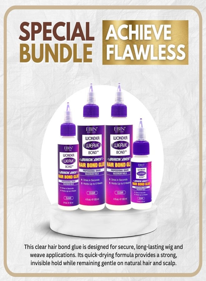 إيبن نيويورك غراء الشعر المستعار – عبوة من غراء Wonder Weave Bond للشعر (شفاف) 4 أونصة مع عبوة من 2 أونصة و1 أونصة من EBIN NEW YORK – سريع الجفاف، تثبيت قوي، أداء طويل الأمد لتطبيق وصلات الشعر، مجموعة هدايا (4 قطع) - Image 2