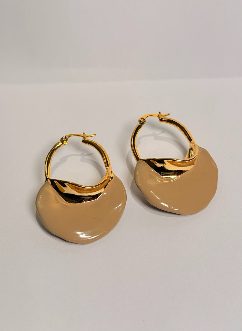 Chic Gold & Enamel dangle Earrings-Beige