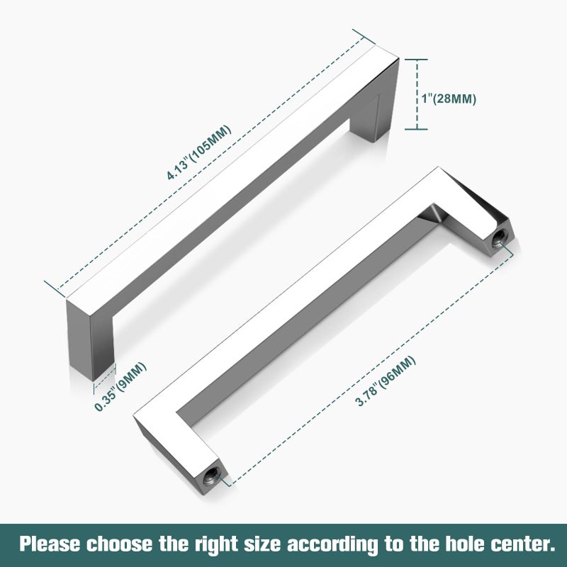 GOBEKOR 5 Pack Polished Chrome Cabinet Pulls Solid Drawer Pulls 3-3/4in(96mm) Hole Centers, Square Bar Kitchen Cupboard Handles Cabinet Hardware - Image 4