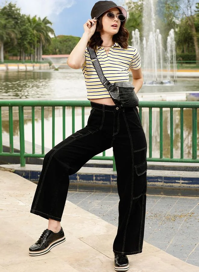 STREET 9 STREET 9 Women Black Straight Leg Cotton Cargo Jeans