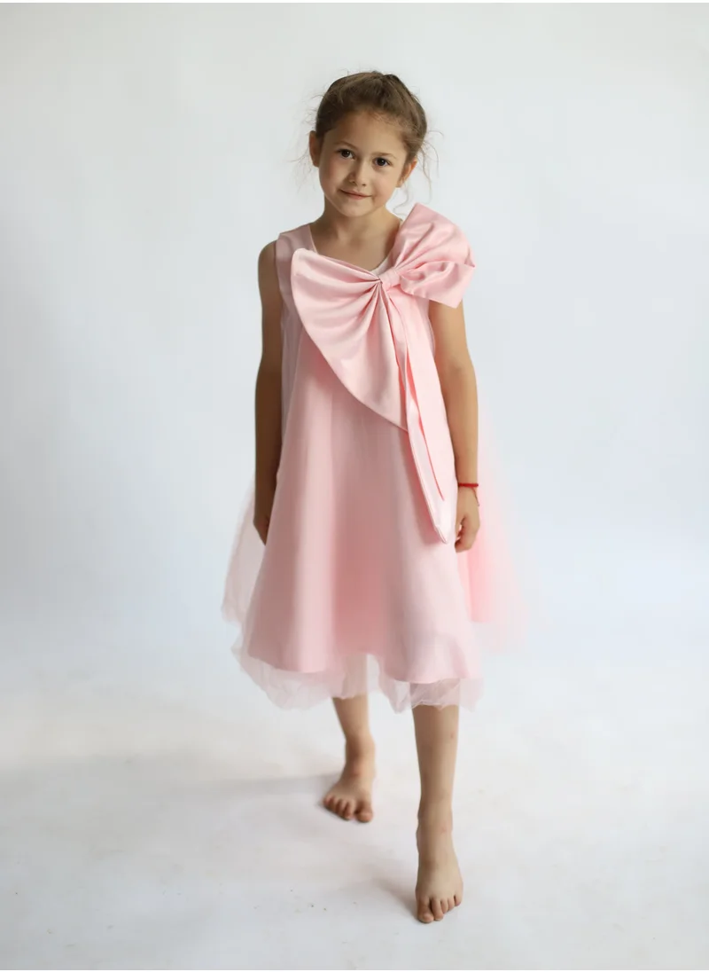 دىدانيالا D' Daniela - Big Bow Front Party Dress Bean Powder