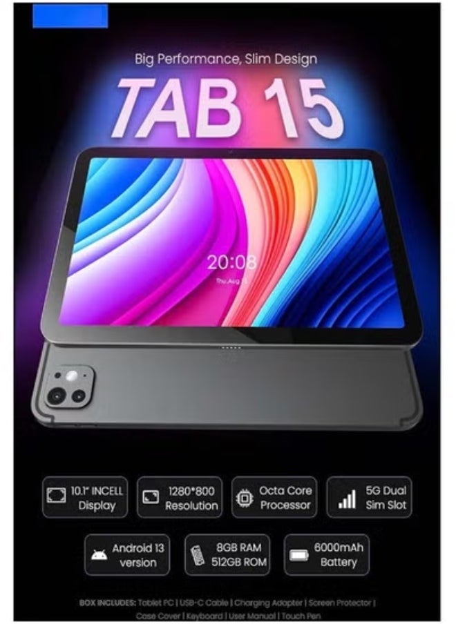 Gravity TAB 15/10 Inch Android Tablet with 5G Dual SIM Support – 8GB RAM + 512GB ROM | Powerful Octa-Core Android 12 Tablet with Keyboard Case | WiFi + Mobile Network | Large HD Display for Work, Study, Gaming & Entertainment | USB-C, Expandable Storage - Image 4