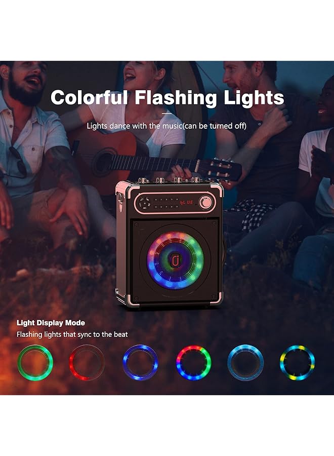 إيروريكس آلة كاريوكي مع ميكروفونين لاسلكيين ومكبر صوت بلوتوث محمول مع جهاز تحكم عن بعد لضبط مستوى الجهير والارتفاعات وأضواء LED تدعم بطاقة Tf وUSB وAux In وFm Rec للحفلات - Image 4