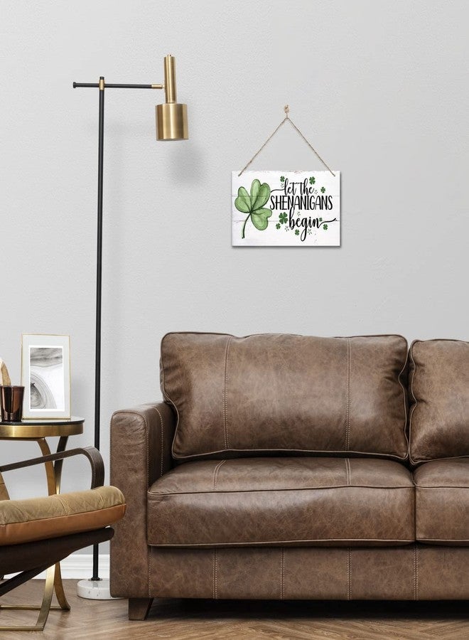 Gkwa Hanging St. Patricks Day Wood Decor Sign, Let the Shenanigans Begin Printed Wood Wall Art Sign, Home Signs Decor, Hanging Door Wood Sign, Shamrock Sign, St Patricks Day Decor, Rustic Farmhouse Decor - Image 4