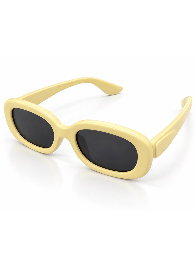 Cream Oval Sunglasses with Black Lenses