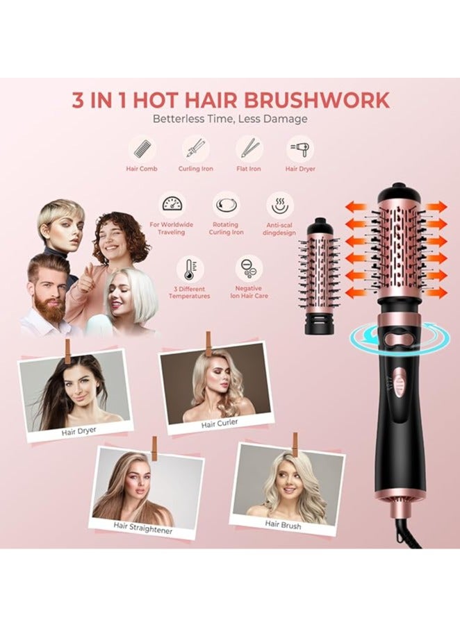 مجفف شعر بفرشاة، فرشاة دوارة دائرية 3 في 1 مع 2 فرشاة (5.1 سم و 3.8 سم)، مكثف أيونات سلبية، 2 فرشاة تجعيد دوارة قابلة للفصل، جفف شعرك كما تريد - Image 2