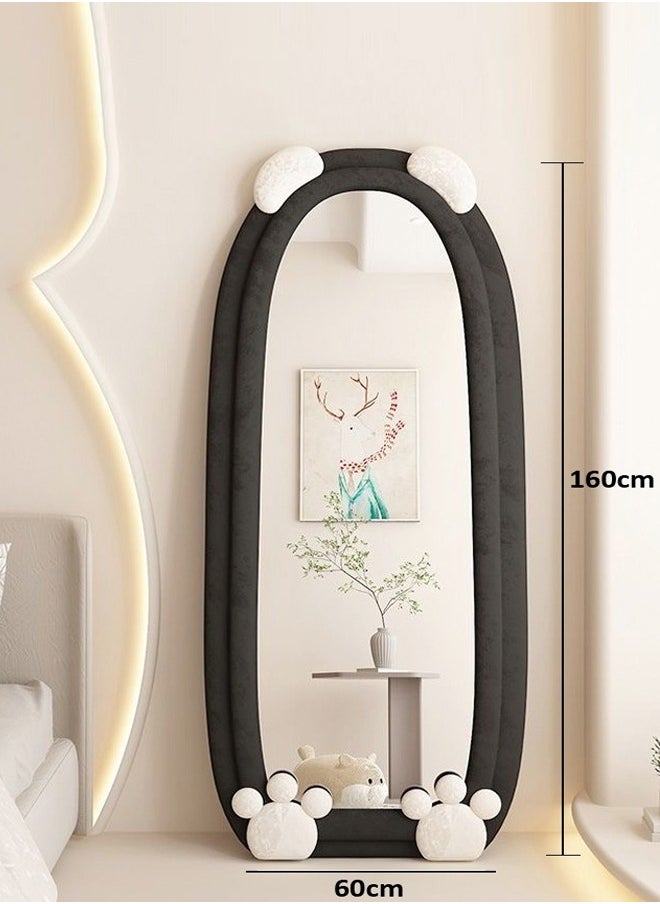 fashionhome - Modern Rabbit Design Full Length Mirror Standing Hanging or Leaning Against Wall Large Bedroom Floor Mirror Dressing Mirror Wall-Mounted Mirror Wood Frame Wavy Mirror Round Corner 60x160 cm - Image 1