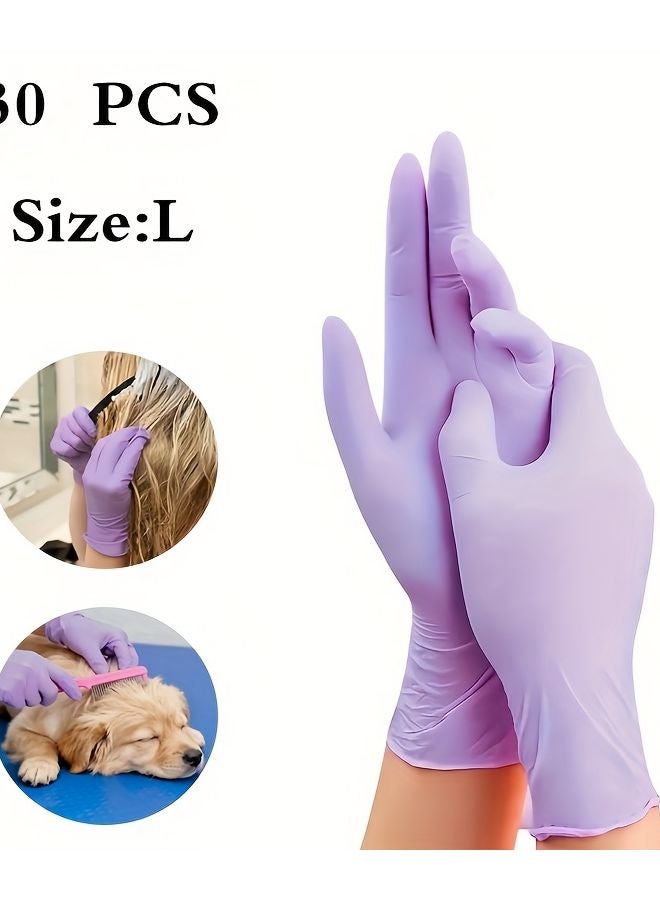 Purple Disposable Nitrile Gloves 30 Pcs Size L Lightweight Soft Flexible For Household Cleaning Pet Bathing - Image 1