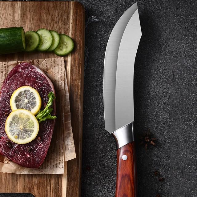 Machado Serbian Pakka Wood Rivet Fixed Chef Skinning Knife, Kitchen Knives Full Tang High Carbon Stainless Steel for Cutting, Chopping Vegetables, Fish for Home, Kitchen, Hotel, Restaurants - Image 3