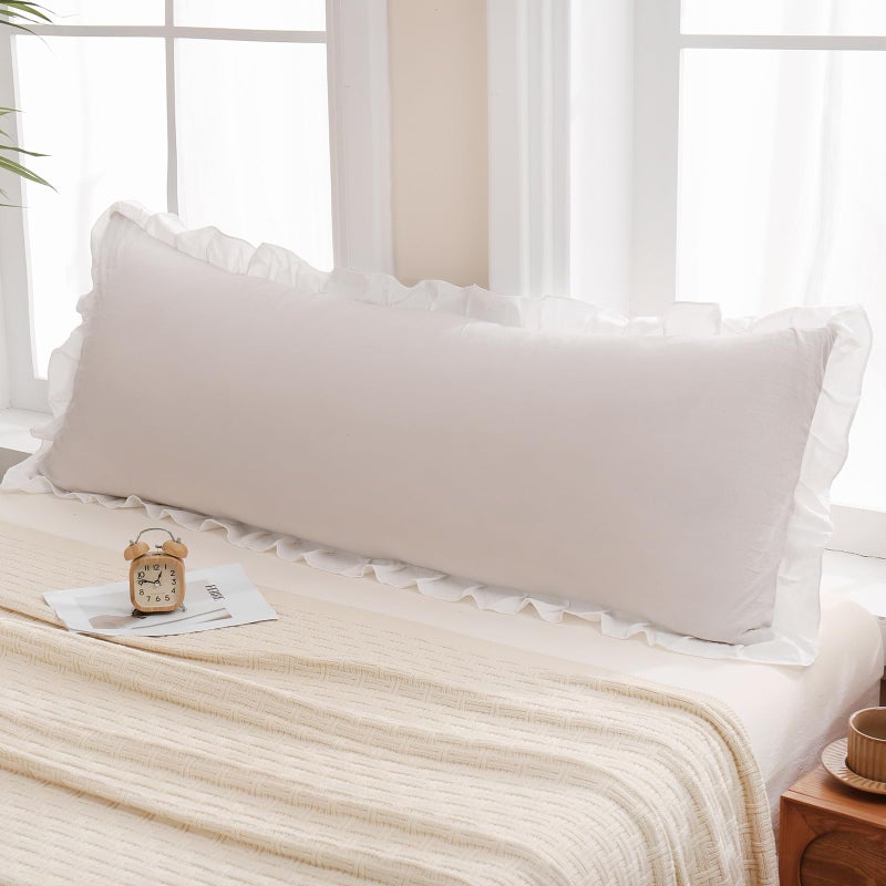 Merryword Beige Body Pillow Cover 20x54inches Beige and White Reversible Long Pillowcase Ruffled Body Pillowcases Cute Pillowcase Pillow Sham (1 Body  Beige White) - Image 1