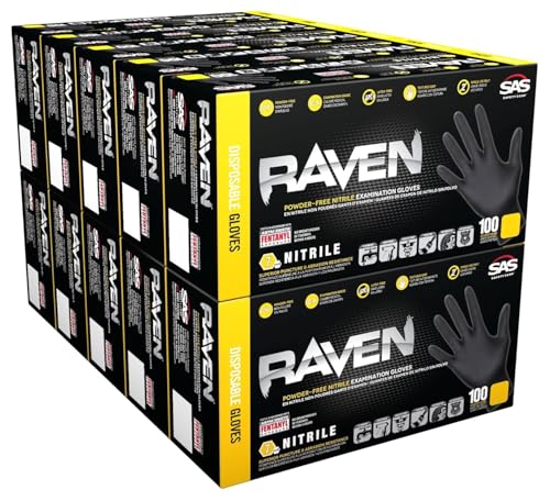 SAS Raven SAS Safety 66518 6 mil Black Nitrile Disposable Gloves 7 Mil - Large - 10 Pack(10 boxes of 100 each) - Image 1
