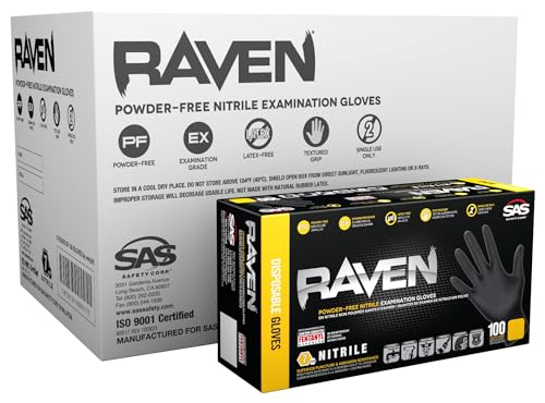 SAS Raven SAS Safety 66518 6 mil Black Nitrile Disposable Gloves 7 Mil - Large - 10 Pack(10 boxes of 100 each) - Image 2