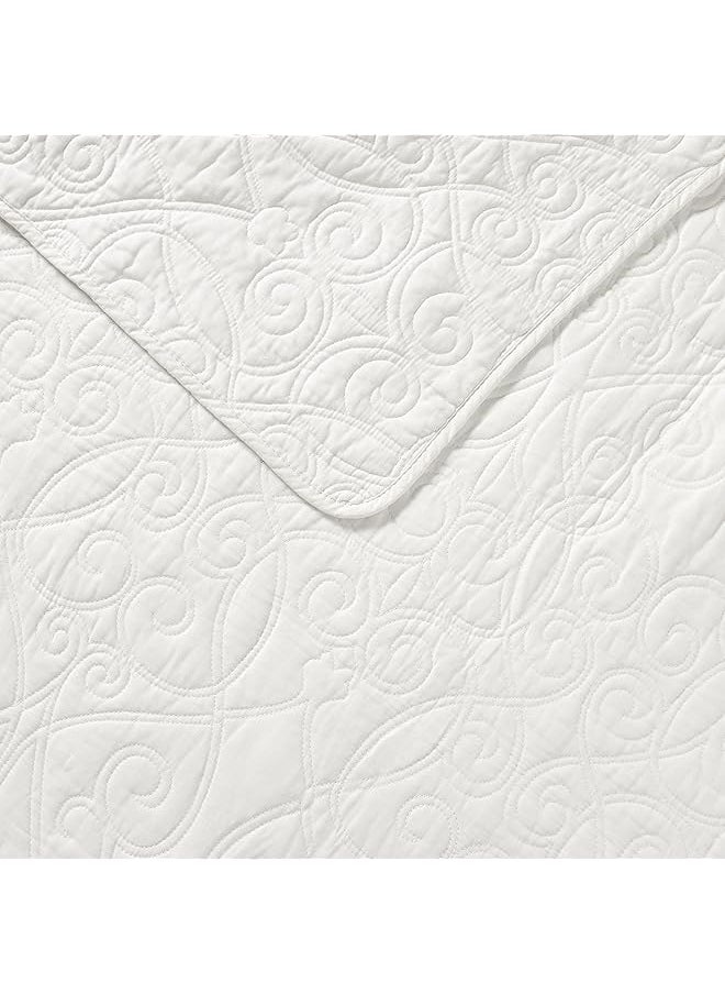 LAURA ASHLEY - Felicity Collection Quilt Set 100 Percent Cotton Reversible All Season Bedding With Matching Sham S Pre Washed For Added Softness Queen White - Image 1