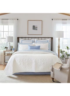 Felicity Collection Quilt Set 100 Percent Cotton Reversible All Season Bedding With Matching Sham S Pre Washed For Added Softness Queen White