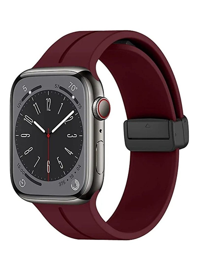 Lacoz High Quality Silicone Band iWatch Sports Strap with  Magnetic Lock for Apple Watch 44mm 45mm and Ultra 49mm 8 SE 7 6 5 Plum - Image 1
