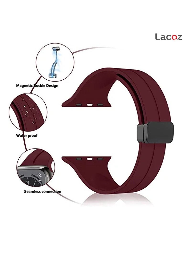 Lacoz High Quality Silicone Band iWatch Sports Strap with  Magnetic Lock for Apple Watch 44mm 45mm and Ultra 49mm 8 SE 7 6 5 Plum - Image 2