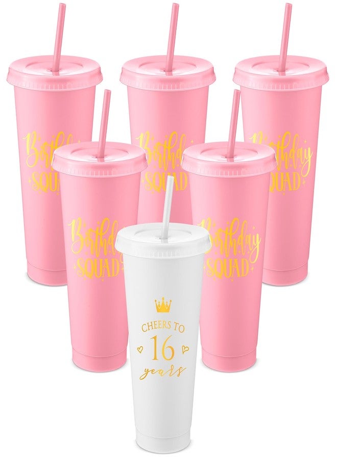 Skylety 6 Pcs Sweet 16 Birthday Party Tumblers 24 oz Birthday Squad Skinny Tumbler with Lid and Straw Birthday Party Favors for Guests 16 Years Sweet Birthday Supply Decorations - Image 1