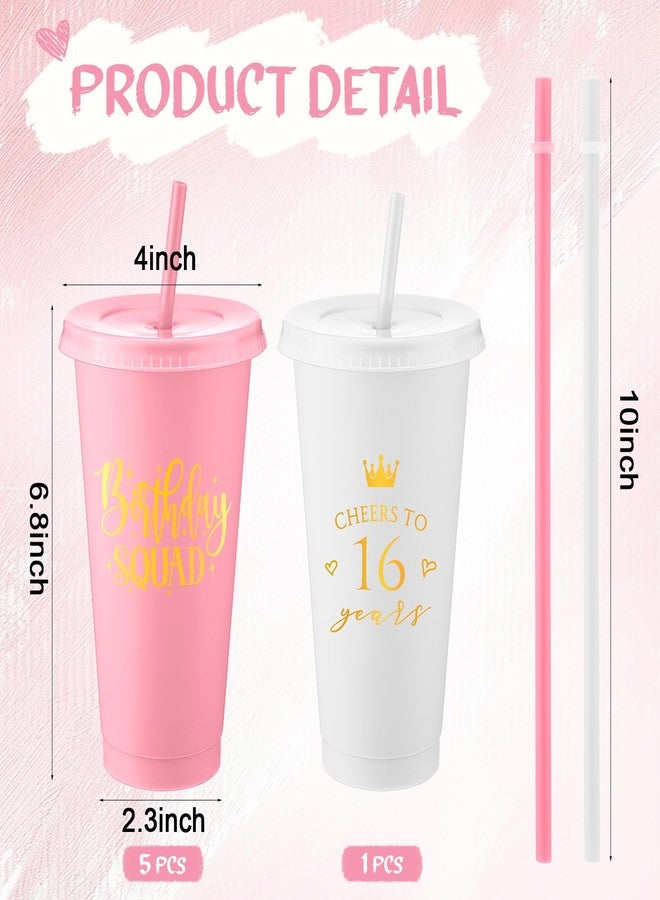 Skylety 6 Pcs Sweet 16 Birthday Party Tumblers 24 oz Birthday Squad Skinny Tumbler with Lid and Straw Birthday Party Favors for Guests 16 Years Sweet Birthday Supply Decorations - Image 2