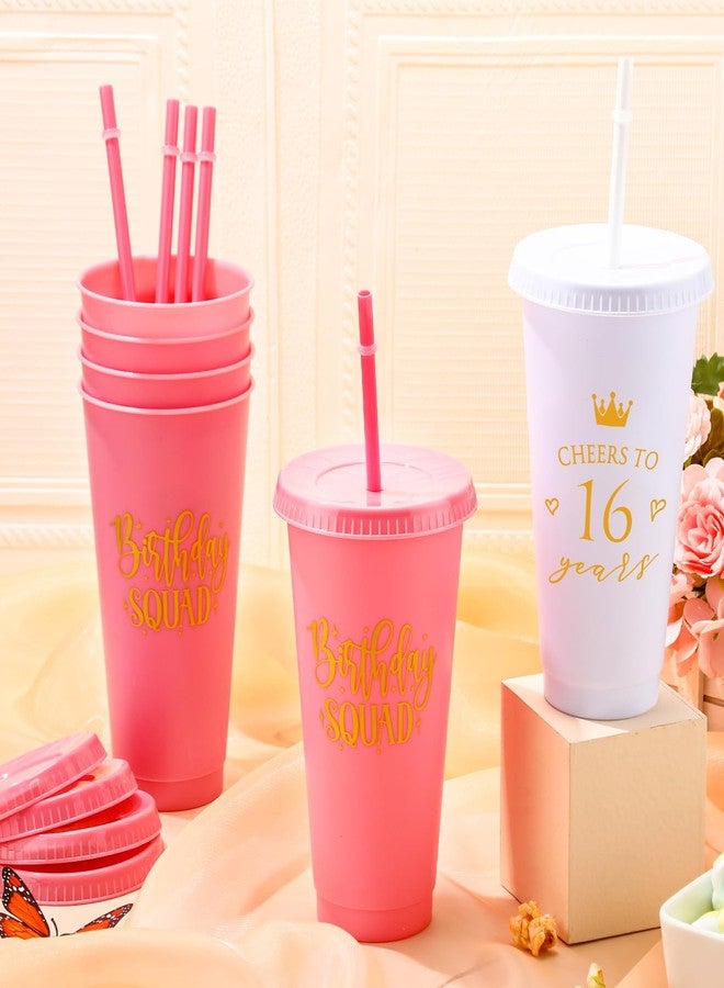 Skylety 6 Pcs Sweet 16 Birthday Party Tumblers 24 oz Birthday Squad Skinny Tumbler with Lid and Straw Birthday Party Favors for Guests 16 Years Sweet Birthday Supply Decorations - Image 4
